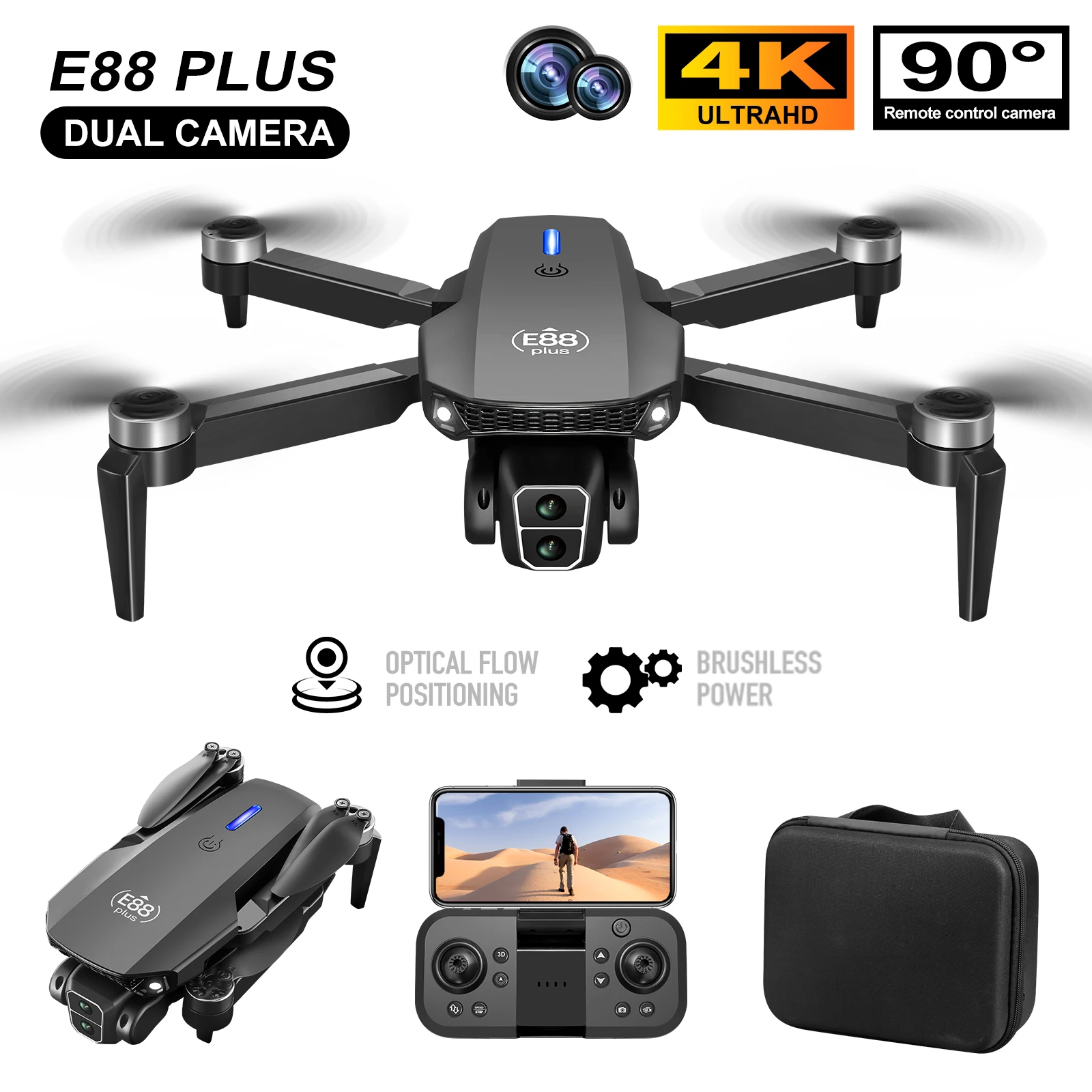 Rc Helicopter Case - Nuovo drone quadricottero E88 Plus: 90